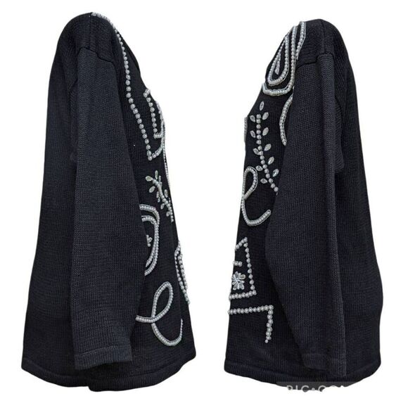 Victoria Harbour Black Sweater Pearl Beaded Embellished Shoulder Pads Size S - Picture 5 of 8